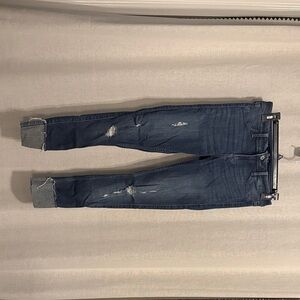 Hollister Dark Blue Ripped Ankle Crop Jeans